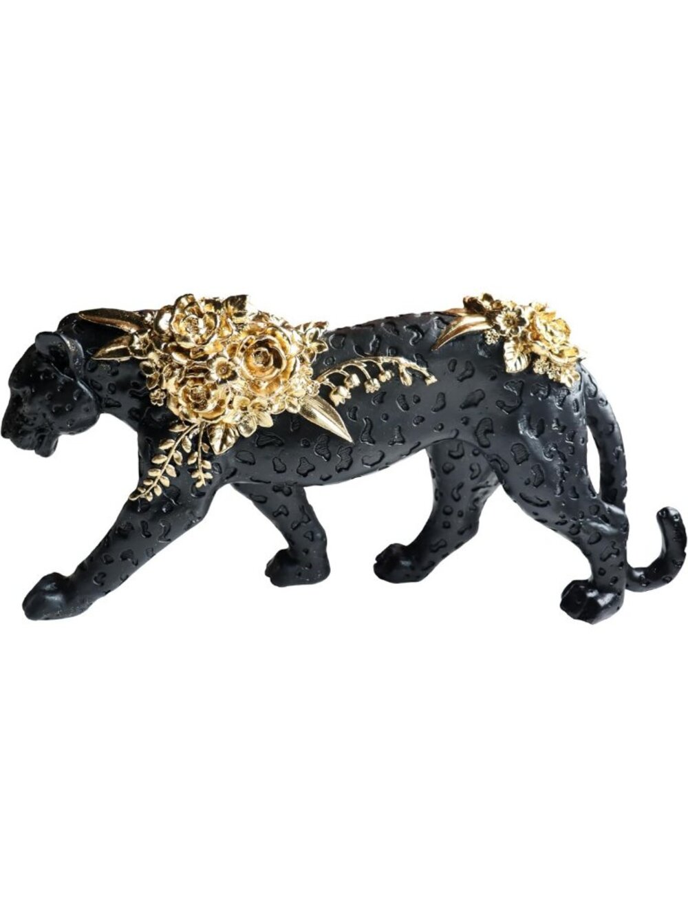 Handmade Cheetah Statue Black Gold Leopard Sculpture for Home Decor & Gifts